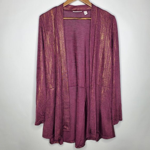 Susan Graver Sweaters - Susan Graver Womens Gold Foil Print Open Cardigan Size L Long Sleeve Layering